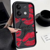 Xiaomi 14t 13t Poco X6 F6 X5 Pro Redmi Note 14 13 12 11 10 Pro modeliams, bučinių lūpų rašto, smūgiams atsparus silikoninis minkštas, su lęšio apsauga, apsaugantis nuo kritimo dėklas Redmi Note 14 Pro 5G juoda