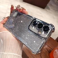 Blizgučiai Samsung S25 dengimo dėklas Galaxy S24 Ultra S23 Plus s24FE S22 A55 A54 A53 minkštas skaidrus objektyvo plėvelės apsauginis dangtelis Samsung S24ULTRA sidabras