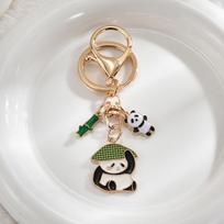 Mielas Panda Bambuko Metalinis Raktų Pakabukas - Animacinis Lydinio Pakabukas Aksesuaras Gold Clasp + Panda Set beige