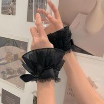 Kawaii kaspinas nėriniai riešo mova nėriniai pirštinės be pirštų gotiški saldūs elastingi punk rankogaliai Lolita mergaitės drabužių aksesuarai one size mėlyna