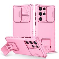 Skirtas Samsung Galaxy S23 Ultra 5G Case Slide Camera Protect Armor Stand telefono dėklas, skirtas Samsung S23 + Plus S 23 Ultra galinis dangtelis For Galaxy S23 rožinė