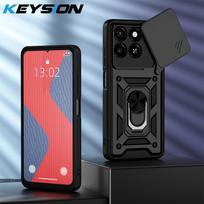 KEYSION Shockproof Armor Case for ZTE Blade A55 A35 Silicone+PC Slide Camera Protection Ring Stand Phone Cover for Blade A35 A55 for ZTE Blade A55 juoda