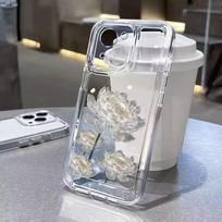 Silikoninis dėklas White Lotus, suderinamas su iPhone 11/12/13/15/16 Pro Max, pilna apsauga, apsauginis dangtelis nuo kritimo, skirtas iPhone16 16Pro 15Pro iPhone 16 Pro Max gryna