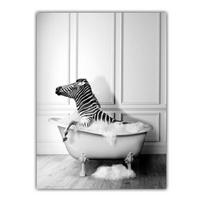 Naujas Retro meno vonios kambario piešinys su gyvūnų drobėmis Puikus pingvinas dramblys zebra žirafa Vonios sienos meno plakatas Namų dekoravimo freska be rėmelio 21*30cm