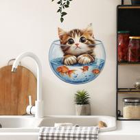 Animacinis vandens bakas katė virtuvė restoranas namai sienos fono pagražinimo dekoravimas sienų lipdukai 29*29cm/fun-f534