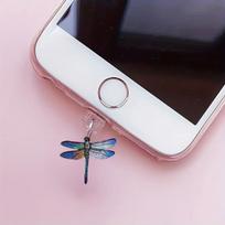 1pc 2D Dragonfly Design Acrylic Dust Plug for IPhone/Type-C Android, Transparent Mobile Phone Connector Cap, Easy Installation For iPhone5-14 gray