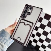 Kortelių kišenė Piniginė Skaidrus dėklas Samsung Galaxy S25 S24 FE S23 S22 S21 S20 S10 Plus Ultra A55 A56 Note 20 Ultra Padengtas rėmelis For S25 juoda