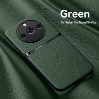 Skirta Realme 11 Pro Plus dėklas su metaline plokštele Telefonų dėklai Skirta Realme 11 11Pro+ 5G Prabangus odinis magnetinis automobilio laikiklis Galinis dangtelis Realme 11 Pro žalia