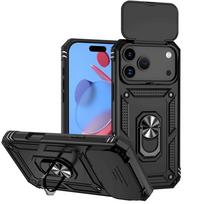 Magnetinis žiedas Smūgiams atsparus šarvuotas stovas Laikiklis Dėklas iPhone 17 Pro Max iphone17 Air 5G Slankiojantis kameros apsaugos dangtelis For iphone 17 juoda