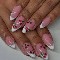 24pcs Press On Nail French Style False Nail with Fruit Designs Glossy Acrylic Artificial Nail for Women and Girls 1