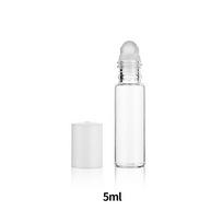 5 ml/10 ml eterinių aliejų ruloninės buteliukai, tušti, daugkartinio naudojimo, kosmetiniai stikliniai kelioniniai buteliukai su rutukliu, plastikinis dangtelis white