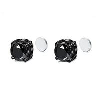 6-8MM Magnetiniai Auskarai Vyrams Moterims Blizgūs Apvalūs Kubinio Cirkonio Stud Auskarai Be Pradūrimų Hipoalerginis Nerūdijančio Plieno 1 Pora black/6mm