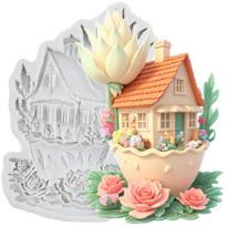 Fairy Garden House Silicone Mold Fairy Garden Rose House Fondant Molds Cake Decorating Tools Cupcake Topper Candy Sugar Craft Gum Paste Polymer Clay pilka spalva
