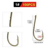 FTK 100pcs Barbed  Coated Carp Fishing Hooks with Eye Design By High Carbon Steel 1#