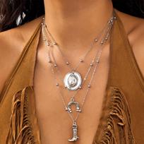 Stylish Western Cowboy Hat & Boots Pendant Necklace – Trendy European Design Collarbone Chain Jewelry beige