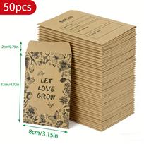 50 vnt. Kraft popieriaus sėklų vokeliai, lipnūs maži laikymo maišeliai sodininkystei ir biurui 50 Pieces Pack