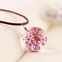 Handmade Dandelion Pendant Necklace with Dried Flower Clavicle Chain for Women
