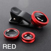 3 In 1 Fish Phone Lens Generic Camera For Smartphone Wide Angle Fisheye Lens And Clip Macro Camera Sets raudona