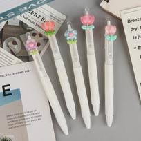5/10Pcs Cute Sweet Tulip Flower Gel Pens Quick-Dry Ballpoint Pens 0.5Mm Black Ink Pen Office School Stationery Supplies 5Pcs