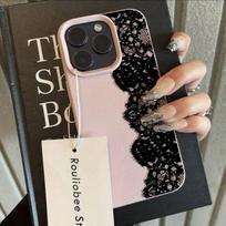Phone Case For Xiaomi Redmi 12 13 13C 14C 15C Redmi Note 10 11 12 13 14 Pro 4G 14 13 Pro Plus 5G Black Lace Flower Pattern Cover Redmi Note 12 5G rožinė