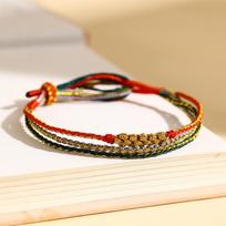 Dragon Boat Festival Five-Color Peach Blossom Knot Bracelet, Handmade Weaving for Men & Women