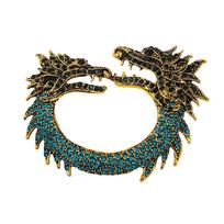 Jewelry Zodiac Dragon Pin Rhinestone Double Head Dragon Badge Cool Chinese Loong Brooch  Jeans mėlyna