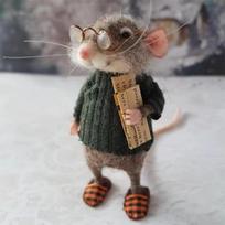 Rankų darbo vilnos veltinio pelės dekoracija Mini Kalėdinė vilnos veltinio miela adata velta pelė Žiema style 2