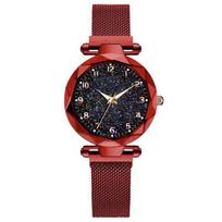 Starry Sky Digital Luminous Quartz Lazy Watch With Magnet Band For Students raudona