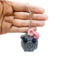 Sad Hamster Plush Keyring Cute Crochet Hamster With Bow Knitting Doll Keychain For Girls Bag Pendant Accessories A2