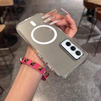 Case for Samsung Galaxy S23,S22,S21 FE,S21 Plus Minimal Semi-Transparent Magnetic Casing Raised Electroplated Lens Bezel Anti-Slip Galaxy S24+