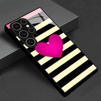 Pink black yellow heart black tempered glass phone case suitable for Samsung Galaxy S26 S25 S24 S22 S21 S20 FE/Ultra/Plus Galaxy S26 juoda