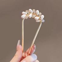 1Pcs Elegant Pearl Flower Hair Combs Pins French Retro Bun Hair Accessories Women Daily U-Shaped Hairpin Female Alloy Hair Clasp A5