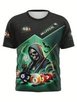 Men's Billiards Skeleton 3D Printed T-Shirt Casual Short Sleeve Crewneck Top Cool Grim Reaper Pool Eight Ball Graphic Tee Trendy Summer Streetwear S įvairiaspalvis