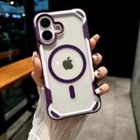 For Magsafe Magnetic Shockproof Armor Case For iPhone 17 Air 16 15 14 13 12 11 Pro Max Plus Transparent Hard Hybrid Bumper Cover For iPhone 11 violetinė