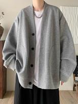 High-end Men's Sweater Heavy V-neck Waffle Lazy Style Spring and Autumn Handsome Men's Suit M pilka spalva