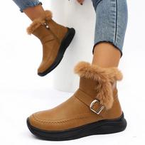 Women's Warm Winter Ankle Boots with Fur 2025 PU Leather Waterproof Snow Boots Woman Thick Plush Non Slip Cotton Shoes Plus Size 36 ruda