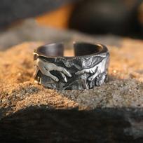 Reguliuojamas padengtas vyriškas žiedas, įkvėptas Mikelandželo „Adomo sukūrimo“ meno kūrinio, vintažinio gotikinio stiliaus, pirštui, unisex Adjustable Open Band gray