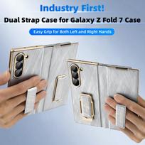 Eary for Samsung Galaxy Z Fold 7 Phone Case With 360°Rotatable Stand Dual Strap Bumper Leather Case Shockproof Protective Cover for Galaxy Z Fold 7 sidabras