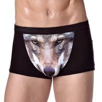 Vyriški apatiniai mada 3D vilko galva margintos kelnaitės apatinės kelnės Juokingi erelio raštai bokseriniai šortai Wolf Head-L juoda