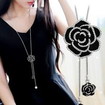 Black Flower Rose Choker karoliai ir pakabukai moterims Madingi ilgi kaklo papuošalai Moteriška Collier Femme