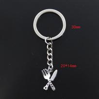 Mados raktų pakabukas 20x14mm Stalo įrankiai Peilis Šakės Pakabukai „Pasidaryk pats“ Vyriški papuošalai Automobilio raktų pakabuko žiedo laikiklis Suvenyras dovanai sidabras