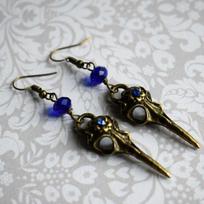 Madingi karoliukais papuošti 3D varna varna kaukolė, kabantys auskarai, vintažiniai bronziniai Wiccan papuošalai, gotikiniai steampunk, juokinga moterų vakarėlio dovana mėlyna