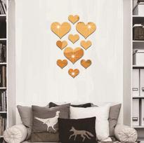 10 vnt Love Heart akrilo 3D veidrodinis sienos lipdukas freskos lipdukas, nuimamas lipdukas One Size auksas