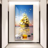 New Chinese Golden Boat Ship Canvas Painting Lucky Stone Zen Posters Landscape Wall Art Pictures for Living Room Porch Decor 20cm×40cm NoFrame