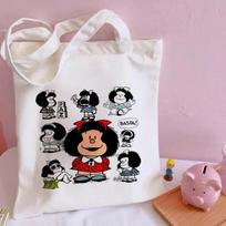 „Kawaii“ pirkinių krepšys „Mafalda“ mielas anime „Harajuku“ drobinis krepšys „Moteriška rankinė“ didelės talpos pirkėjo krepšys, kasdienis krepšys ant peties 24*26cm