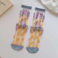 Summer Ultra-thin Breathable Flower Lace Socks Women Girls Transparent Silk Socks Harajuku Sweet Girls Crystal Transparent Socks gray