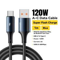 Essager 6A USB tipo C laidas, skirtas Xiaomi 11 Realme Huawei 120W greito įkrovimo įkrovikliui USB C duomenų laido C tipo laidas, skirtas Samsung OPPO 1m mėlyna