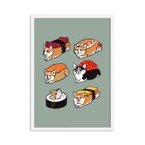 Ramen Katės Drobės Meno Tapyba Japoniškas Suši Mopsų Katės Plakatai ir Spaudiniai Katės Gyvūnai Sienų Paveikslai Virtuvės Restorano Dekorui 21x30cm No Framed beige