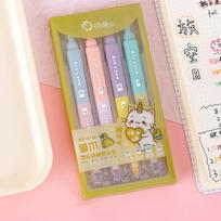 4pcs Cat Paw Color Highlighter Marker Pens Set Cartoon Kitties Dual-side Writing Brush Tip for Drawing Painting beige