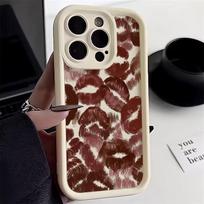 Seksuali mergina su raudonais lūpų dažais matinio paviršiaus dėklas iPhone 16 11 12 13 14 Pro Max 15 Pro Max X XR XS Max 7 8 Plus SE 2020 telefonams, minkštas smūgiams atsparus silikoninis TPU galinis dangtelis iPhone SE 2020 smėlis